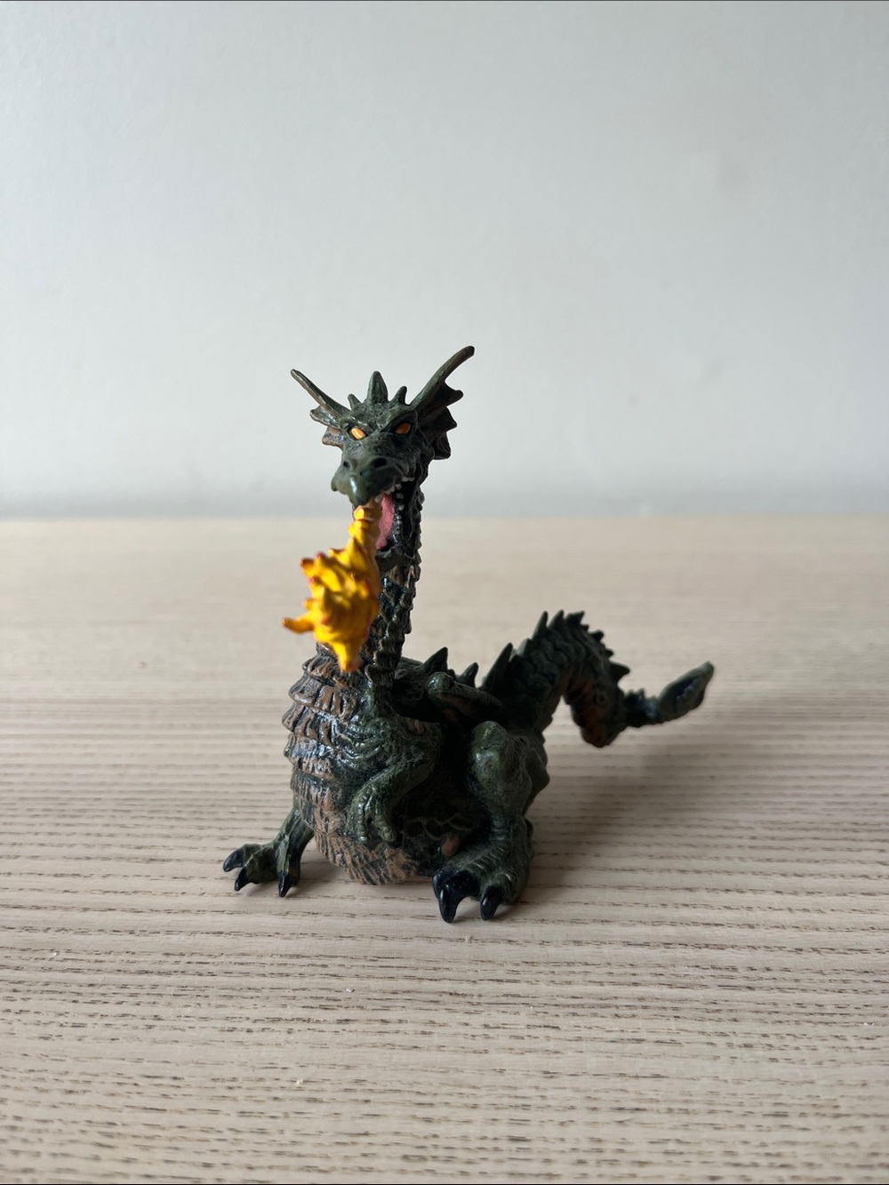 Green Dragon Reptile Figurine with Yellow Flame